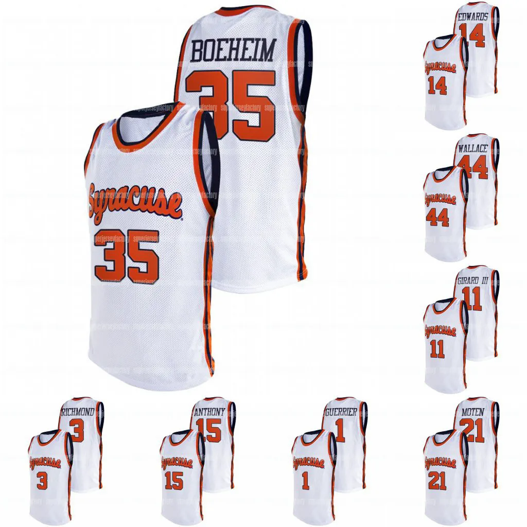 Syracuse Oranger 2021 Vit Retro Jersey 35 Buddy Boeheim 15 Carmelo Anthony 33 Elijah Hughes 0 Brycen Goodine 21 Marek Dolezaj College Basketballtröjor