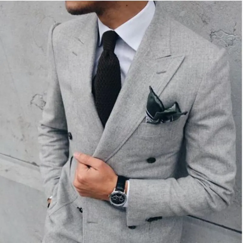 Men's Suits & Blazers Light Grey Men Suit Jacket Latest Coat Pant Designs Double Breasted Formal Slim Fit For Blazer Tuxedo 2 Pieces Ensembl