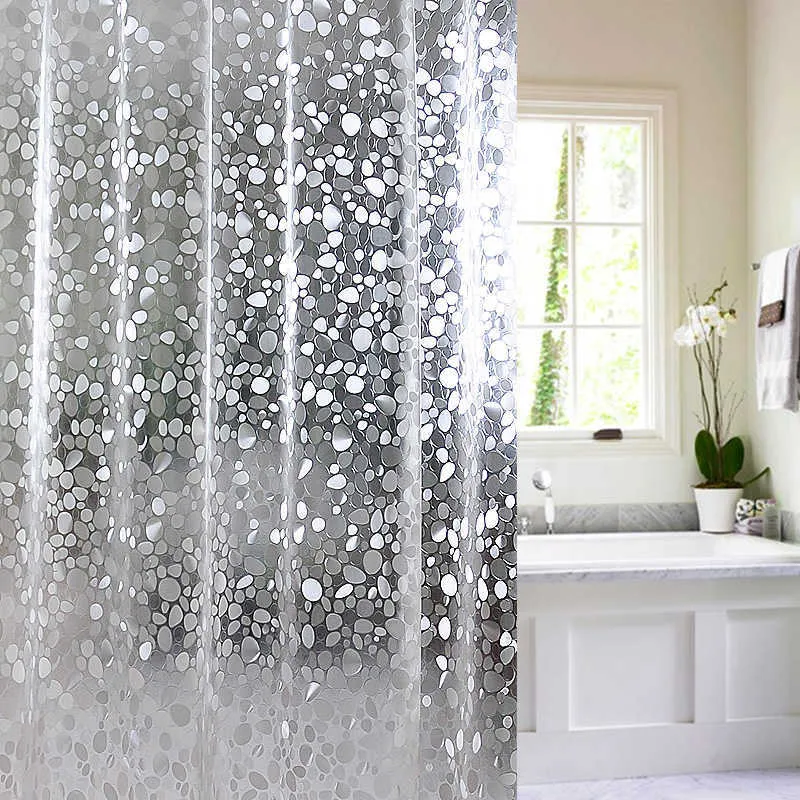 3D Şeffaf Duş Perdeleri PVC Banyo Perdeleri Kanca ile Su Geçirmez Temizle Banyo Perdeleri Banyo Duş Perdesi 210609