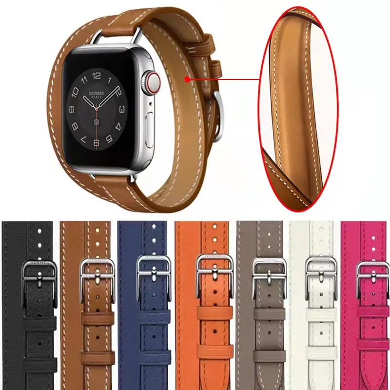 Мода кожаный бодильник для яблочного ремешка 42 мм 38 мм 40 мм 44 мм 41 мм 45 мм Iwatch 2 3 4 5 6 7 дизайнерские часы Band Double Tour