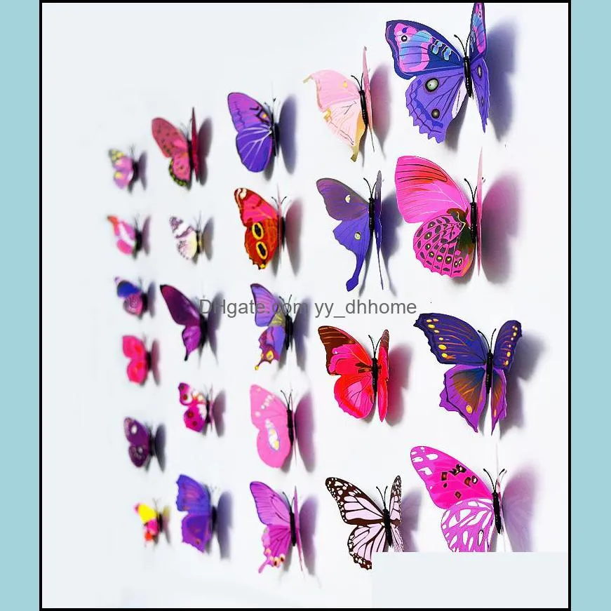 12 Pcs/Lot 3D PVC Magnet Butterfly DIY Wall Stickers Decals Home Decor Poster for Kids Rooms Adhesive to Wall Decoration Free Shipping