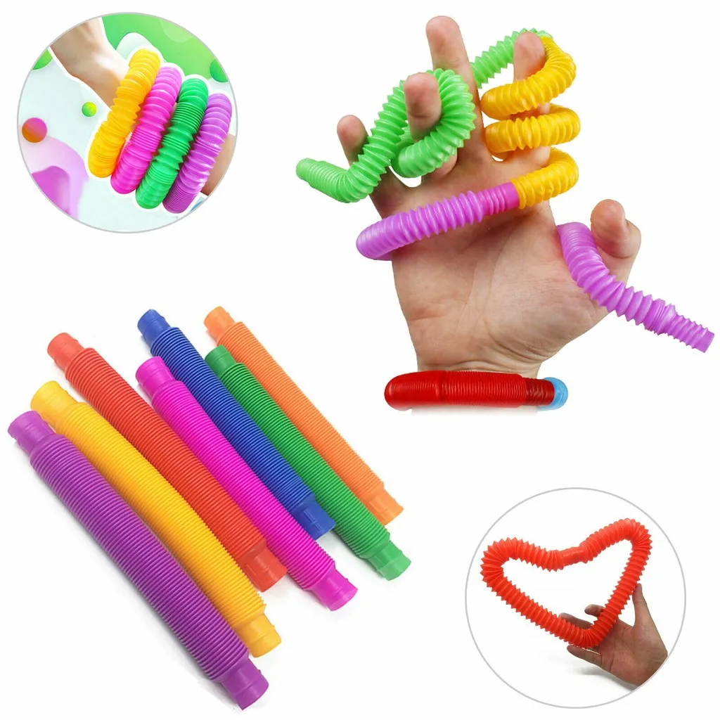 아이들을위한 다채로운 Fidget 튜브 장난감 스트레스 구호를위한 감각 도구 교육 접이식 장난감