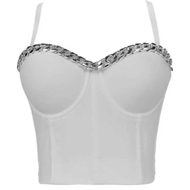 Metal Chain Push Up Bustier Crop Top Low Back Corset Bra Bralette