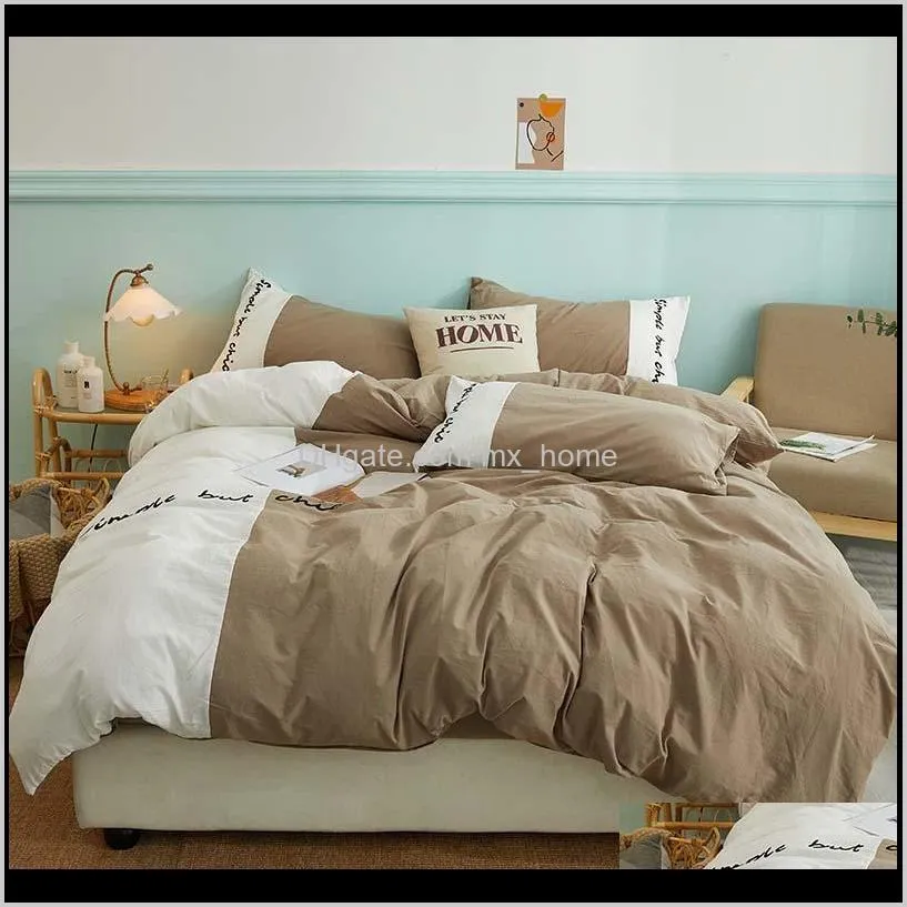 soft washed cotton embroidery bedding set white bedlinen queen king pillowcase bedclothes flat duvet bed solid cover sheet color