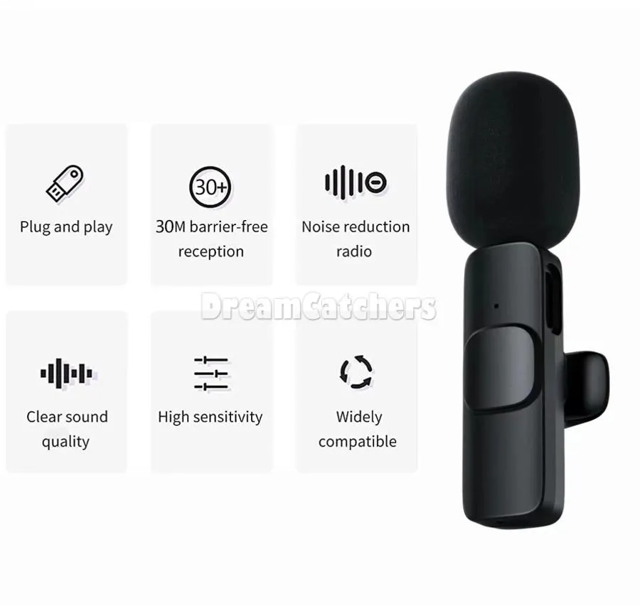 K9 Plug-and-play Wireless Lavalier Microphone for Cell Phones