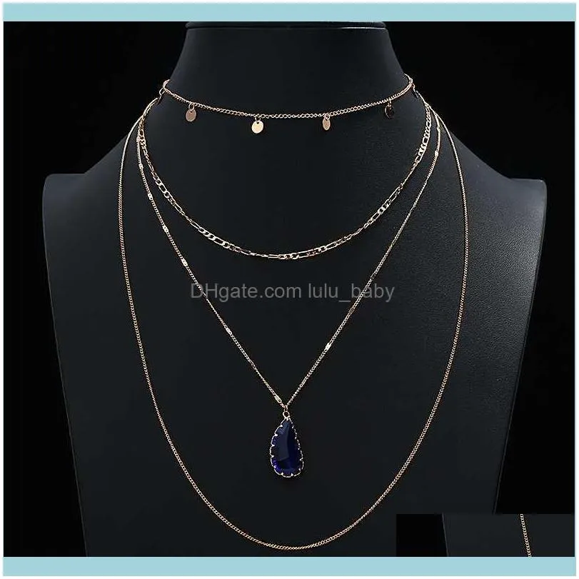 Chains 4 Layers Teardrop Crystal Stone Pendant Chain Necklace Multi-layer Charm Collar Choker For Women Jewelry Gift1