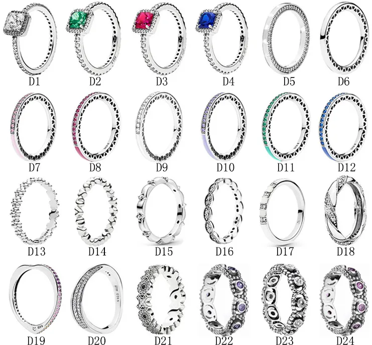 Wysokiej Jakości 100% 925 Sterling Silver Fit Pandora Pierścień Biżuteria Kwadratowy Kolor Serii Wszechstronna para Pierścionki Miłośników Zaręczynowy Pierścionek Ślubny dla kobiet
