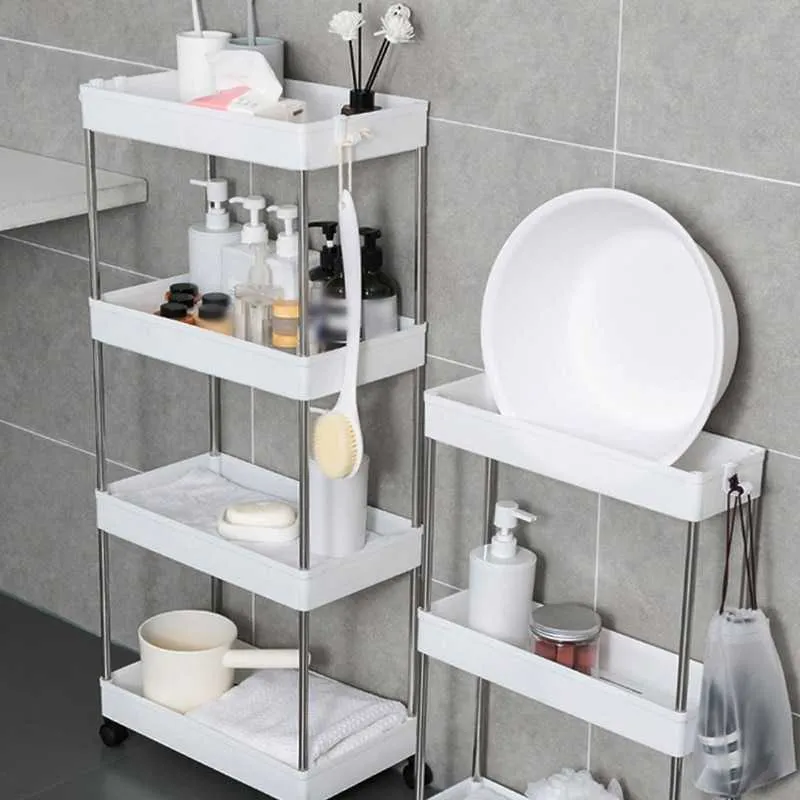 Beweegbare opslag Rack Opslag Rolling met Wielen Kart Goederen Plank Multilayer Keuken Servies Toiletartikelen Kleding Opslagrekken 210705