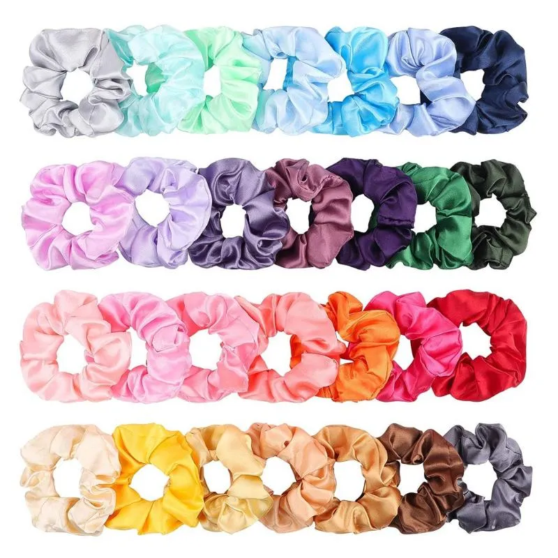 Conjunto de scrunchie de cetim de seda colorida 60 unidades de faixas elásticas fortes de cabelo bobble acessório de corda sem rastros para acessórios de suporte de rabo de cavalo3128