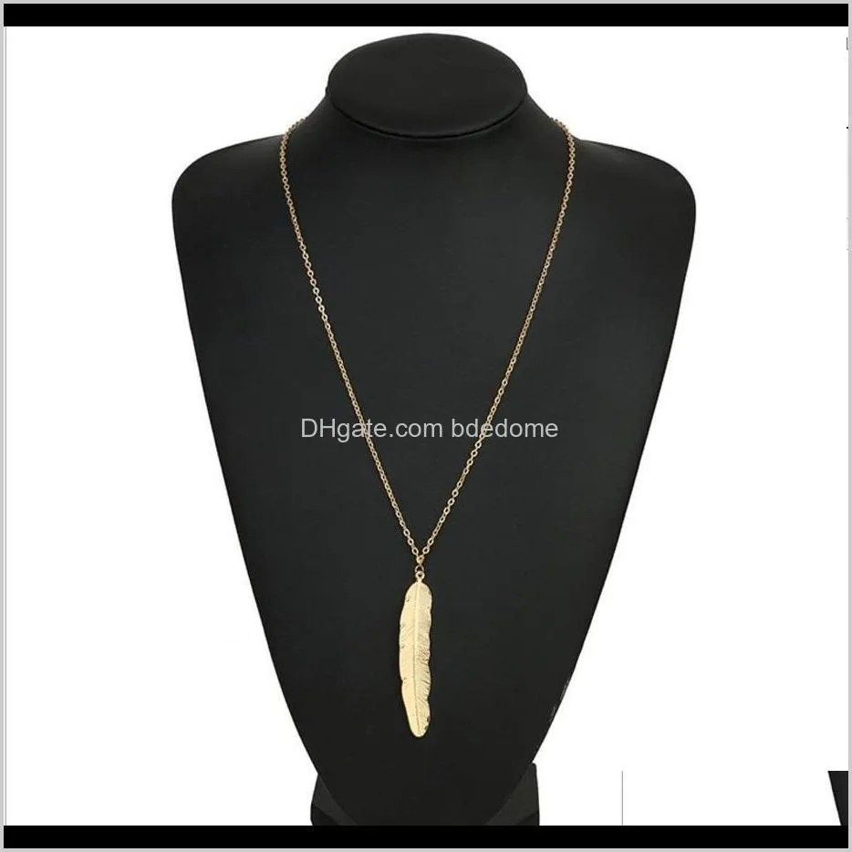 leaf feather pendant accessory silver or gold plated with metal chain for women sweater fashion necklace