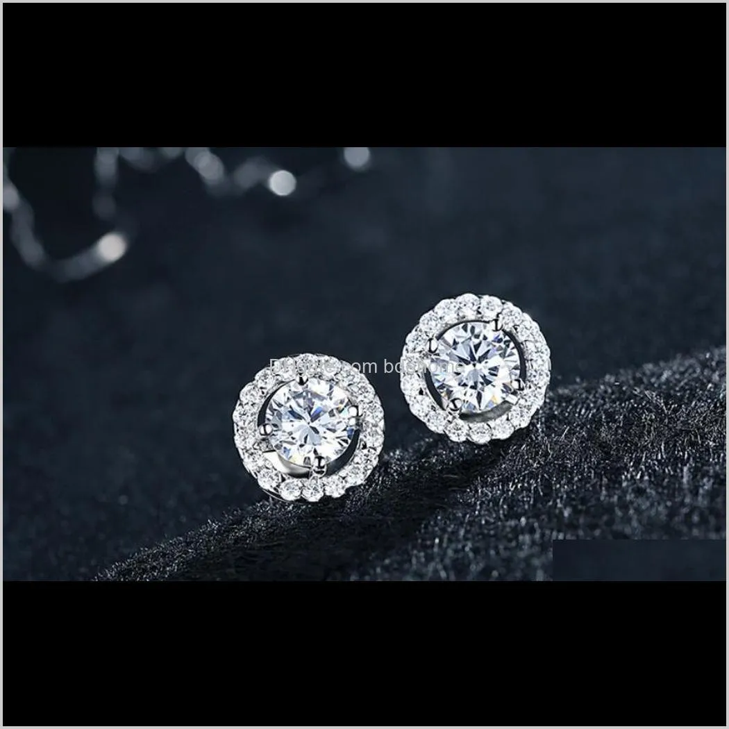 Stud Jewelry Drop Delivery 2021 Llegada Pendientes de moda Gran diamante redondo para mujer Chica White Zircon Pendientes Ship Aj6A8