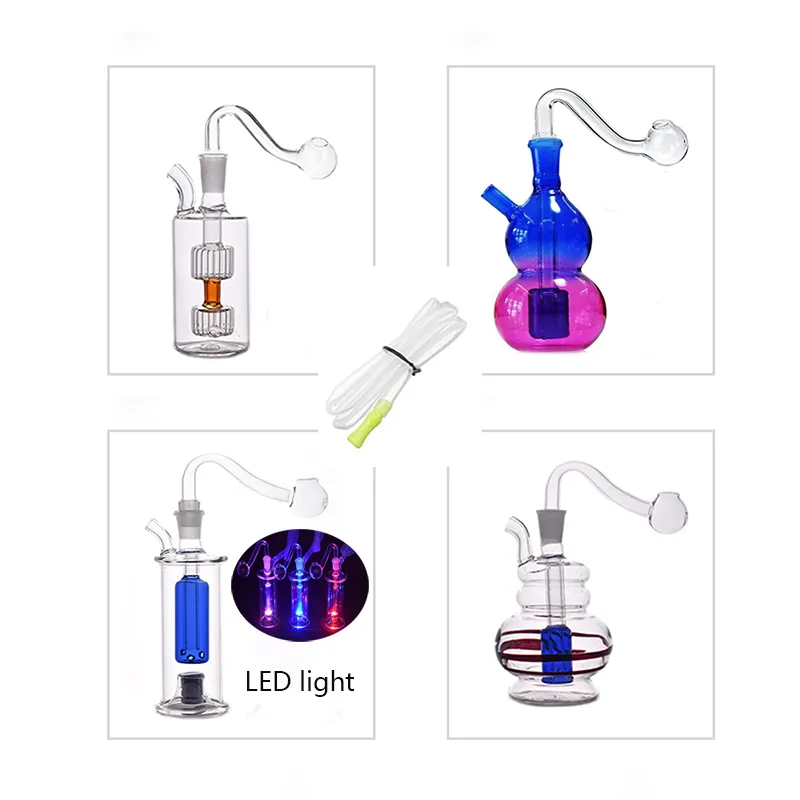 Mix style Colorato LED piattaforma petrolifera in vetro bong Pyrex spesso Bruciatore a olio in vetro zucca arcobaleno con ciotola per olio in vetro da 10 mm e cannuccia in silicone