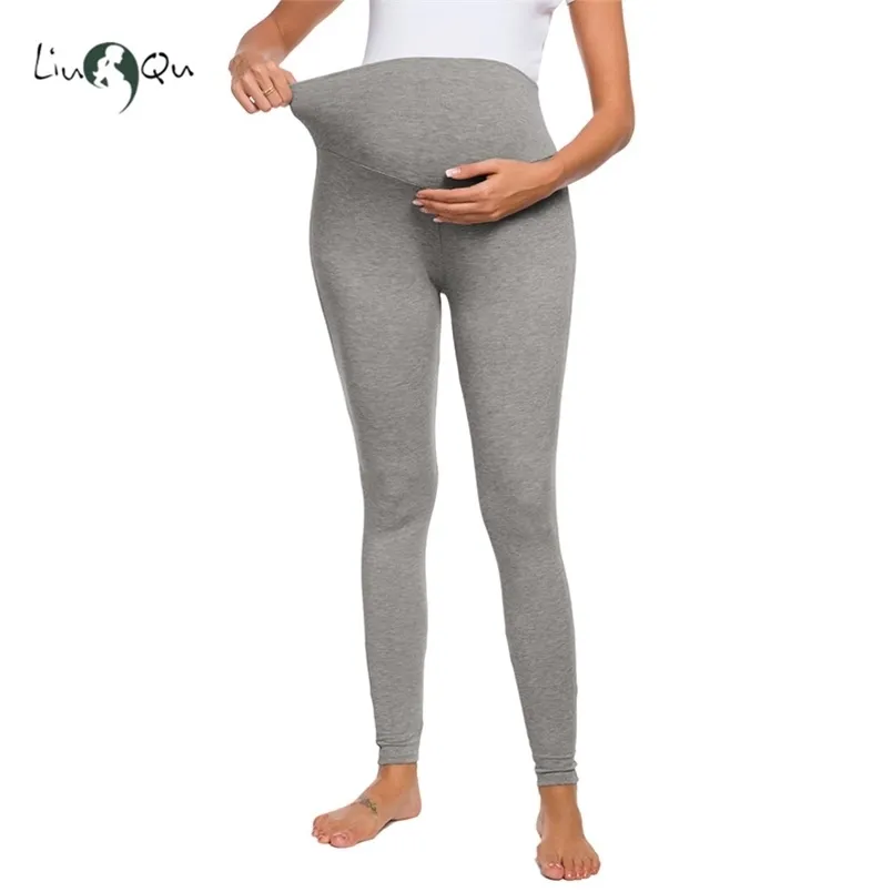 Ciążowa elastyczna stretch miękkie sporty sportowe spodnie damskie pełna długość francuski Terry Secret Fit Belly Legginsy 210918