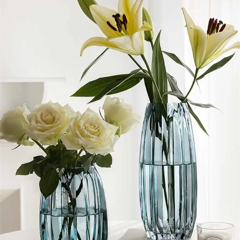 Nordic Engrossar Vaso De Vidro Transparente Preto Sala de Living Flor S Decoração Decoração Secada Barra Decoração 211215