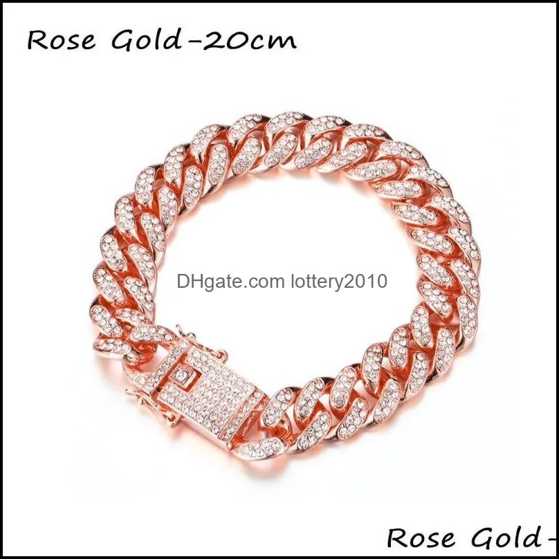 Link, Chain Luxury Rhinestone Bracelet Women Men Hiphop Cuban Link Bracelets Simple Design Gold Silver Color Jewelry Gifts 2021