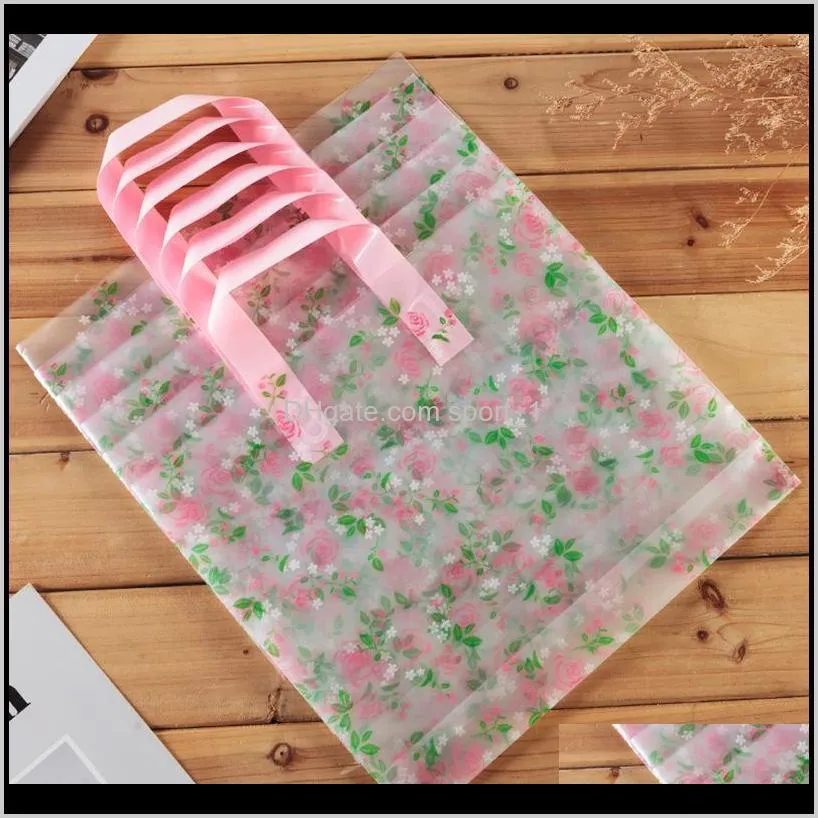 clear plastic shopping carrier bags with handle gift boutique packaging floral rose printed large cute 5 sizes lz1177