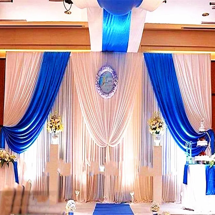 Dekoracja imprezowa 3M * 6m ICE Silk Wedding Tło zasłony Biały i Blue Swag Satin Backgroundd Drap Outdor