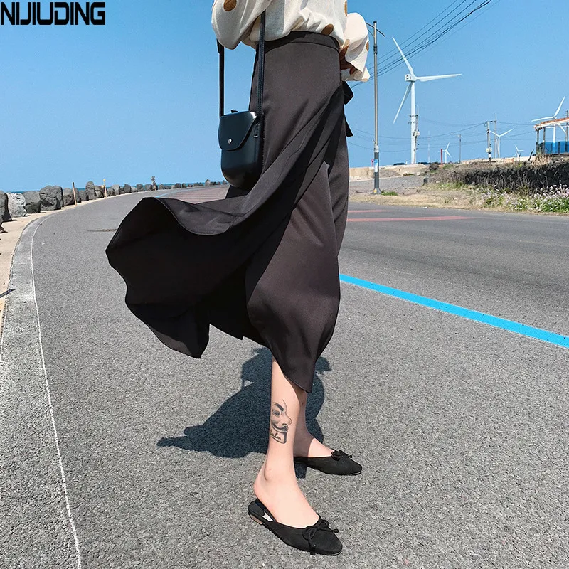 Été élégant maille jupe vacances Boho femme plage femmes solide à lacets longue Maxi S 210514