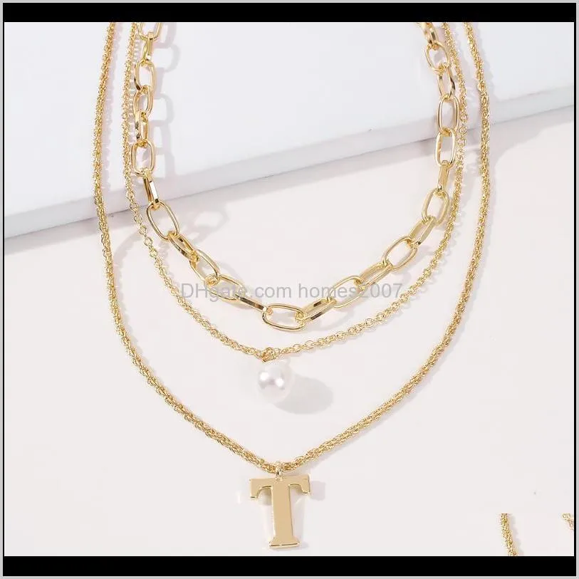 3pcs/set boho gold color letter t pearl chain choker necklace for women girl geometric multilayer necklaces collares party gifts