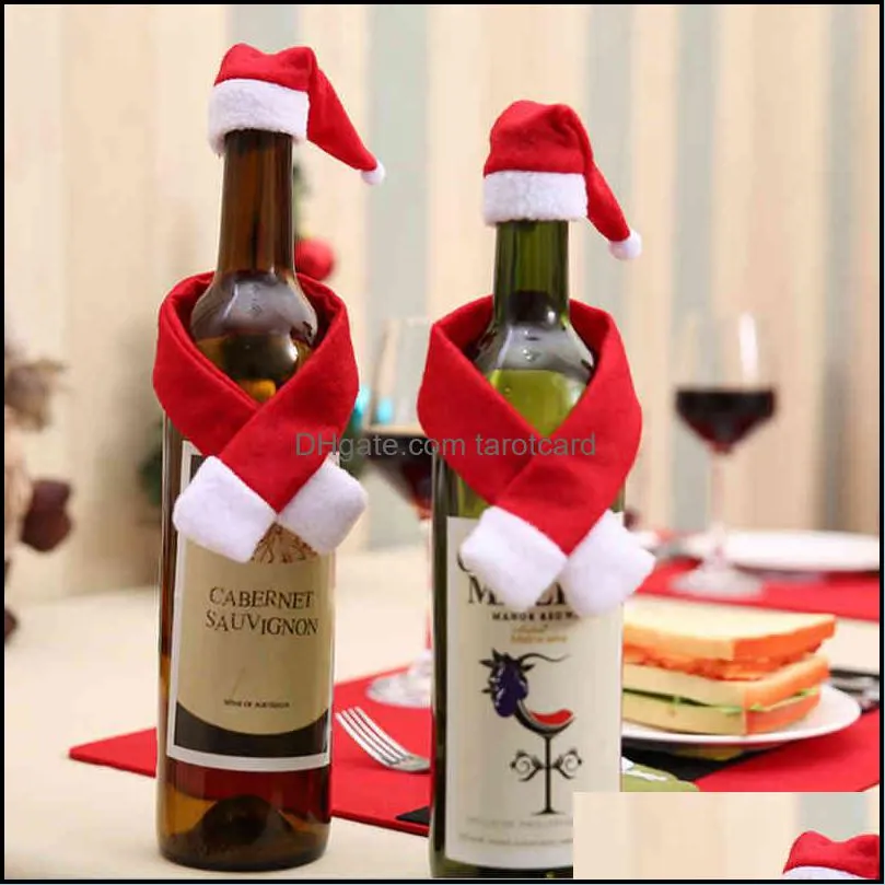 Christmas Decorations Festive & Party Supplies Home Garden 2Pcs/Set Hat Wrap Scarf Wine Bottle Er Year Bottles Dinner Table Decor Household