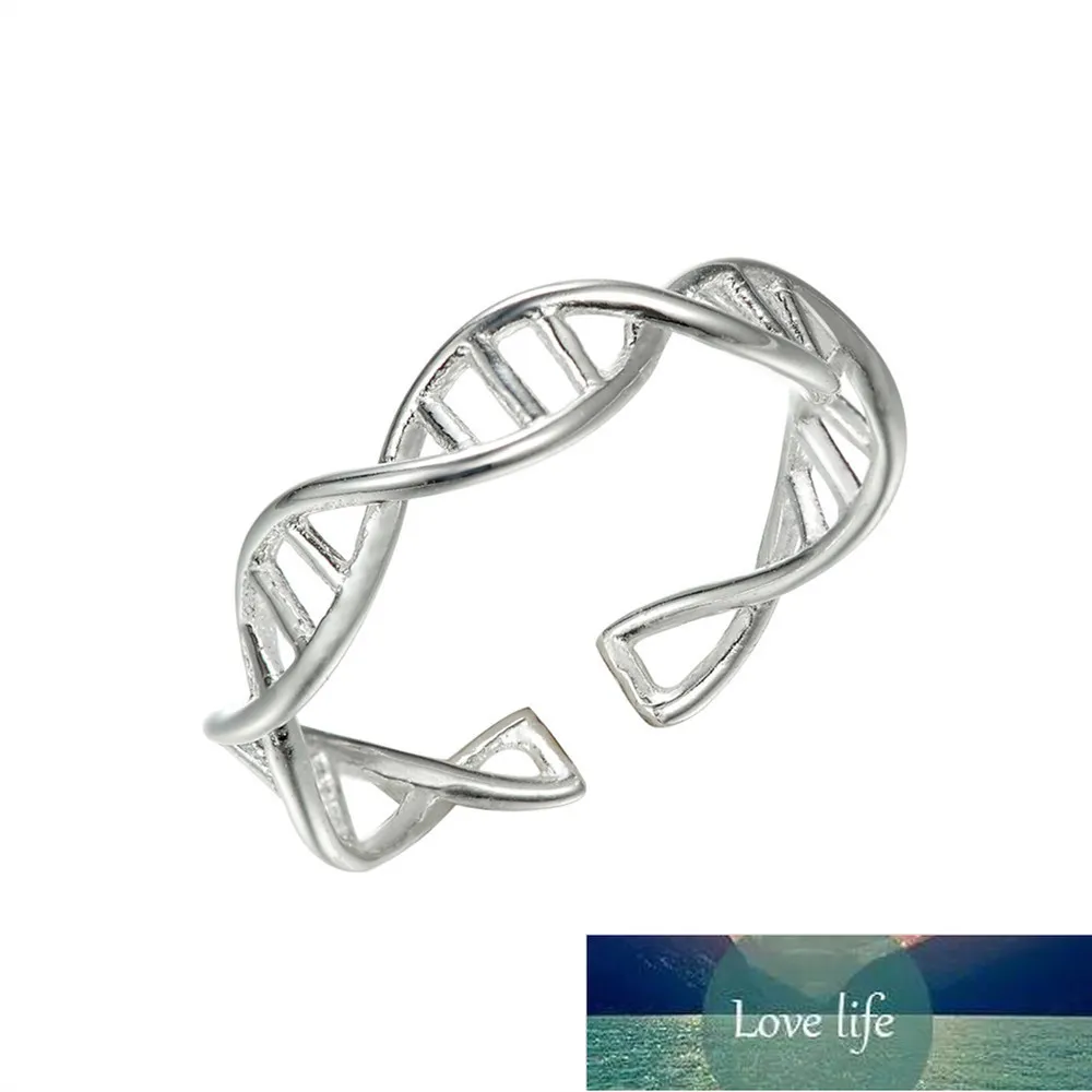 Flyleaf Offene Ringe aus 925er-Sterlingsilber mit DNA-Doppelhelix-Struktur für Damen, origineller handgefertigter Mädchen-Sterlingsilberschmuck
