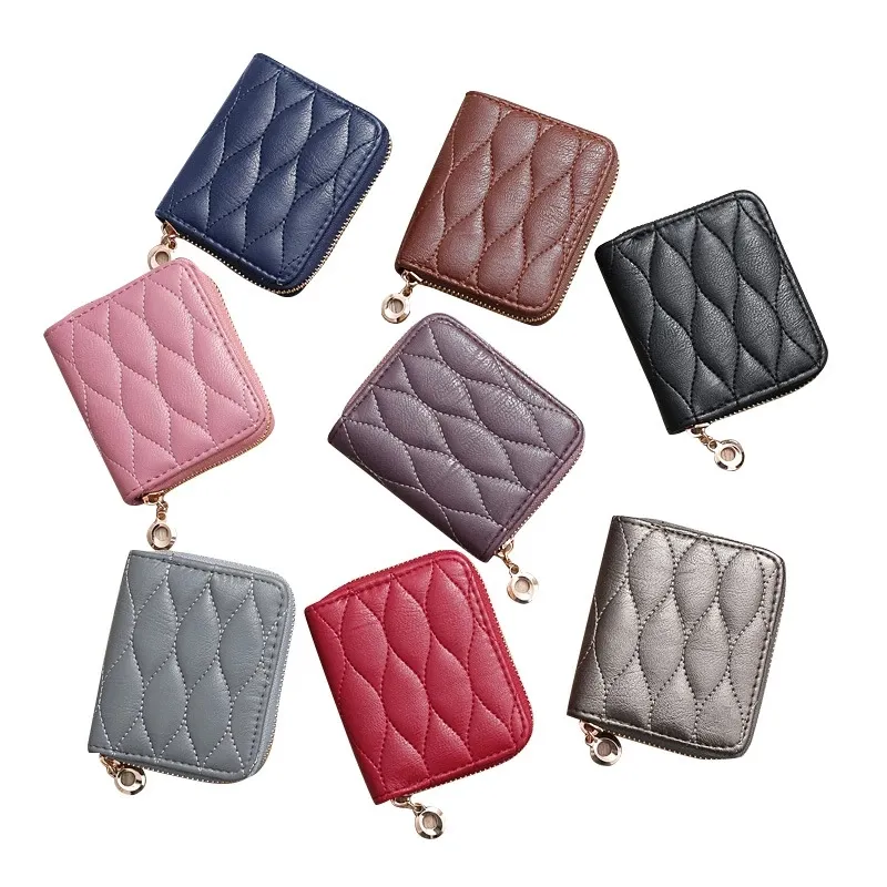 Korean Style Embroidered Horizontal Square Creative Women's Zipper Short Clutch Coin Purse Grid Coin Bag