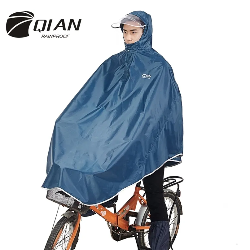 QIAN Men/Women Impermeable Raincoat Electromobile/Bicycle Hooded Poncho Thick Visable Transparent Hood Gear Coat 211025