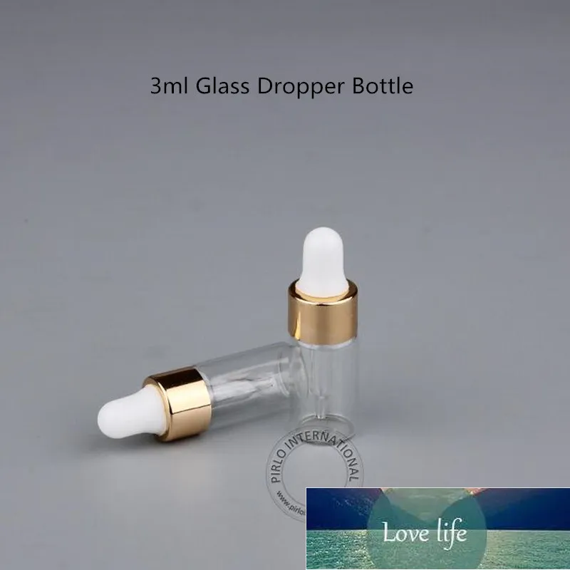 50PC / Lot Promotion 3ml Tom glas Essential Olja Kosmetisk flaska Parfymbehållare Mini 3cc Flaska med Pipette Dropper Jar Fabrikspris Expert Design Kvalitet