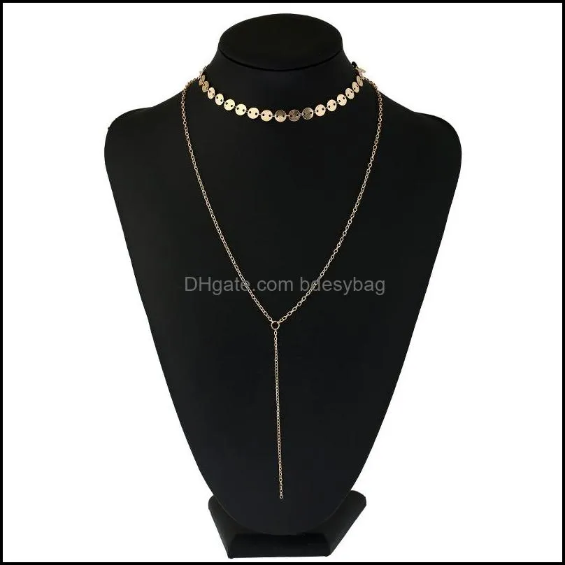 Chains Simple Punk Choker Necklace Gold Silver Color Round Sequins Maxi Double Layer Beach Strand Jewelry For Women