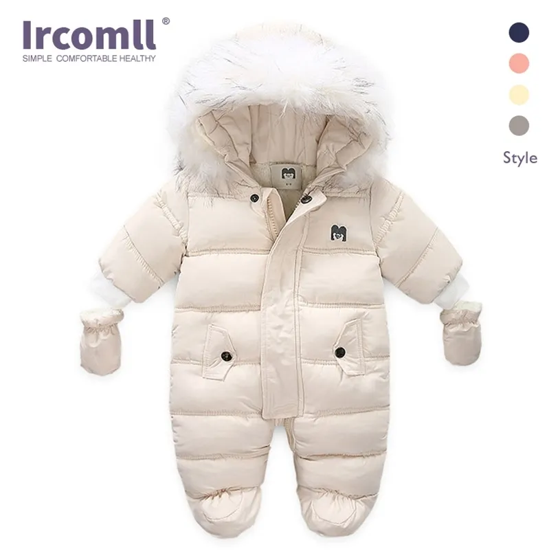 Ircomll Tjock varmt spädbarn Baby Jumpsuit Hooded Inside Fleece Boy Girl Vinter Höst Overaller Barn Ytterkläder Kids Snowsuit 211229