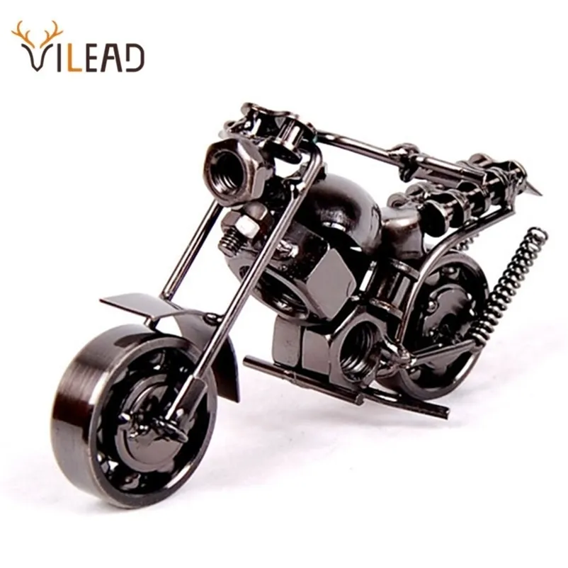 Vilead 14cmオートバイモデルレトロモーター置物金属装飾手作りアイアンバイクプロップビンテージ家の装飾キッドおもちゃ220112