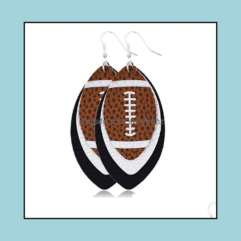 Softball Leather Teardrop Earrings Soft Ball Baseball Football Volleyball Basketball Leaf Leather Teardrop Dangle Drop Earrings