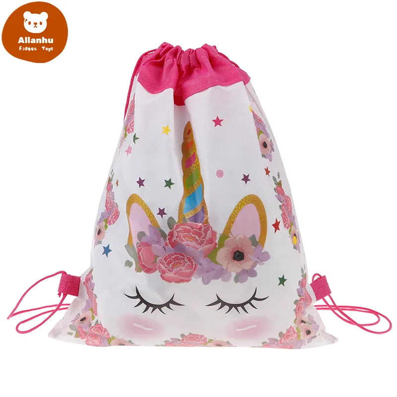 Nuova borsa con coulisse per unicorno per ragazze Pacchetto di archiviazione da viaggio Zaini per la scuola dei cartoni animati Bomboniere per feste di compleanno per bambini vw