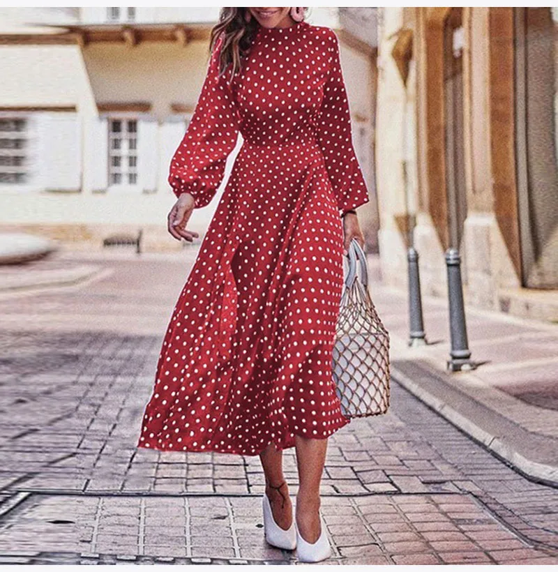 red polka dot long dress Frankie Polka Dot Drop Waist Maxi Dress - Red/combo