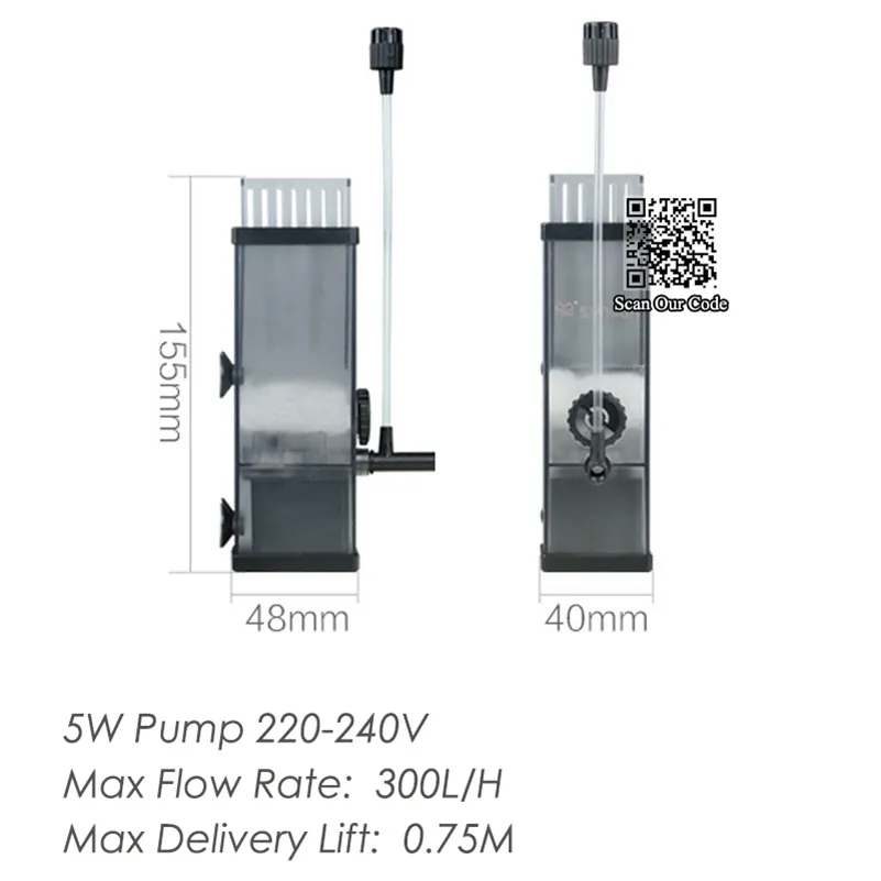6W 300L / H Pompe de circulation de à eau d'aquarium de tête