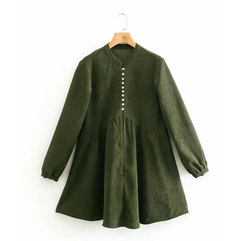 Woman Dress Green Corduroy Mini Ruched Long Sleeve... From Cong03, $17.12  In Bulk | DHgate.Com