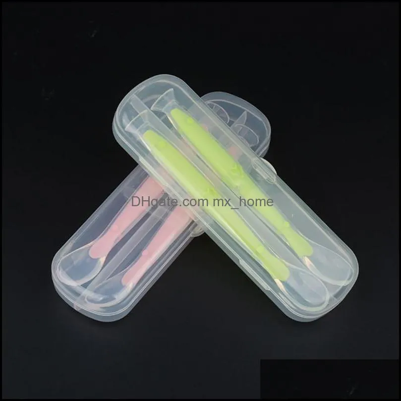 Old Cobbler Newborn Baby Products Silicone Feeding spoon Soft head With suction cup Set box Custom wholesale