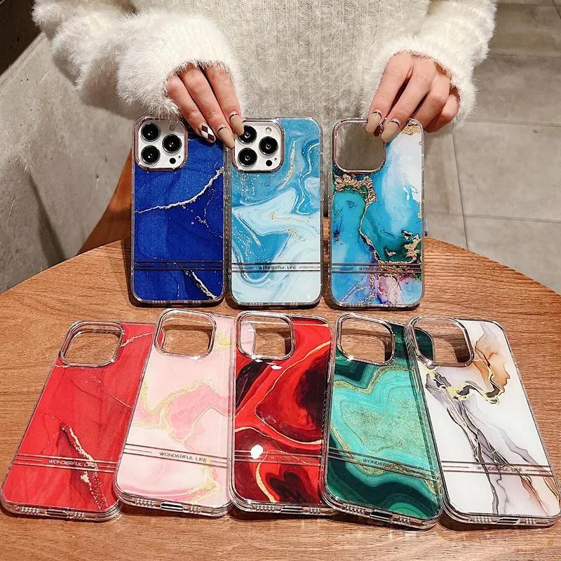 Fashion Bling Electroplating Marble phone Cases Plating TPU Golden Anti Scratch For iPhone 13 12 Mini 11 Pro XS Max XR X 6 6S 7 8 Plus Retro Creative designer Back Cover