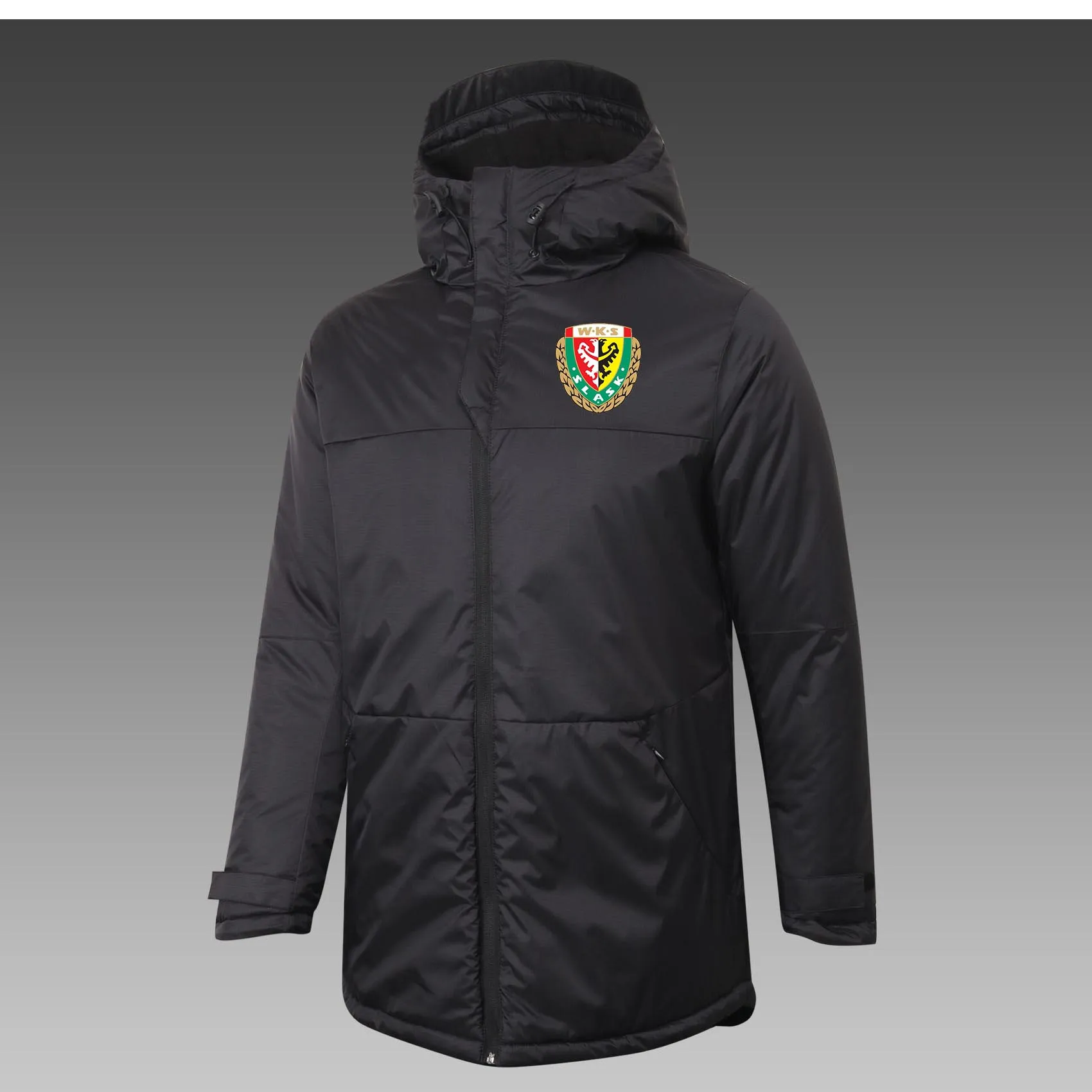 Cappotto sportivo da uomo Slask Wroclaw Down Winter Outdoor per il tempo libero Capispalla Parka Emblemi della squadra personalizzati