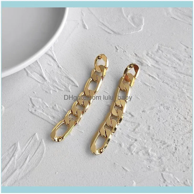 Dangle & Chandelier Peri`sBox 12mm*84mm Chunky Chain Earrings Long Figaro Link For Women Statement Gold Brass 2021 Jewelry