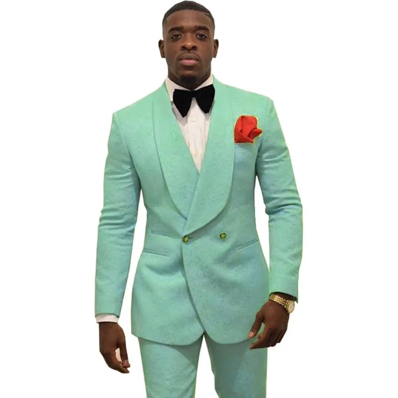 Herenpakken Blazers Groomsmen Turquoise Bruidegom Tuxedos Sjaal Revers Mannen 2 Stukken Bruiloft Man Custom Made (Jack + Pants + Tie)