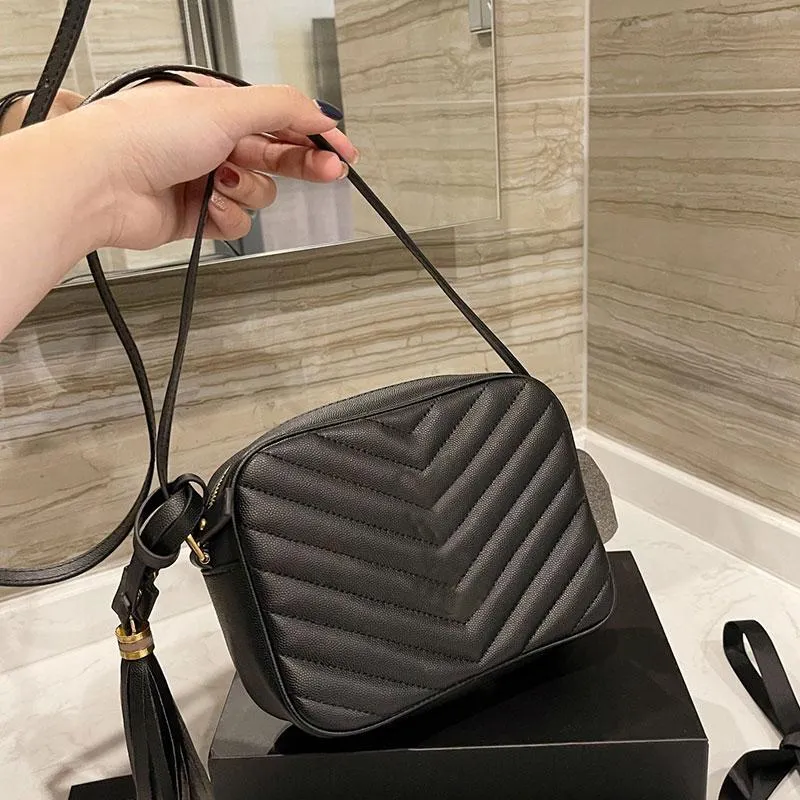 Crossbody Bag Women Handbags Zipper Purse Soft Genuine Leather Fashion metal Letter Camera Shoulder Bags Wave Pattern Tassel Pendant High Quality Hardware