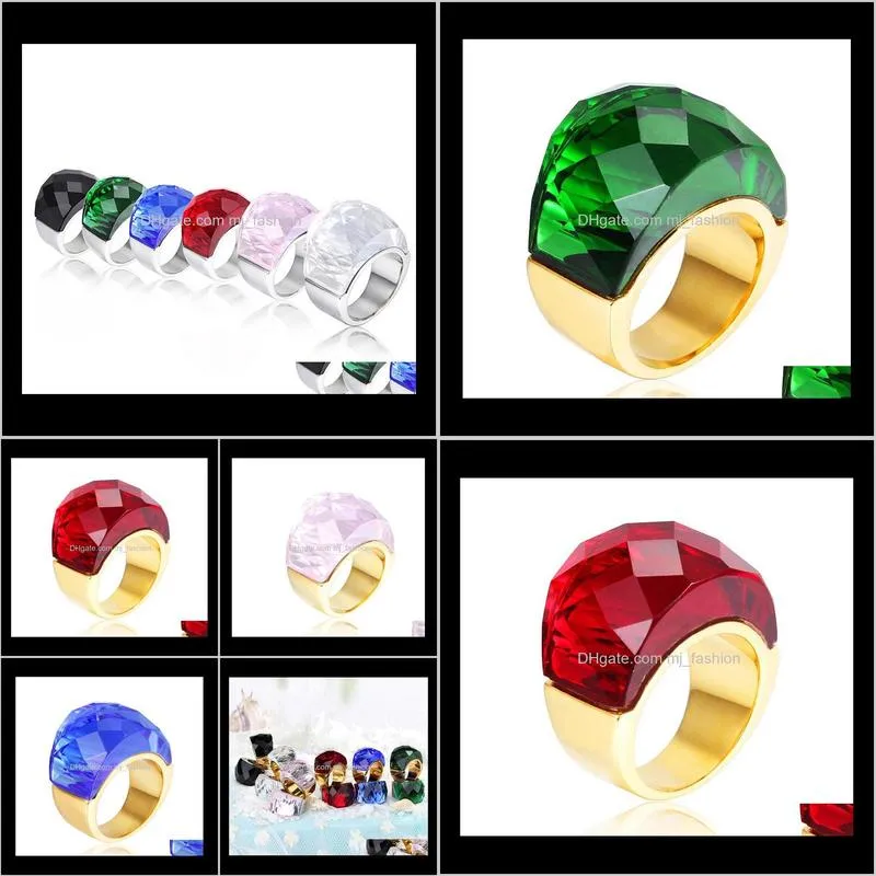 new fashion large rings for women wedding jewelry big crystal stone ring stainless steel rings anillos red green blue white black punk