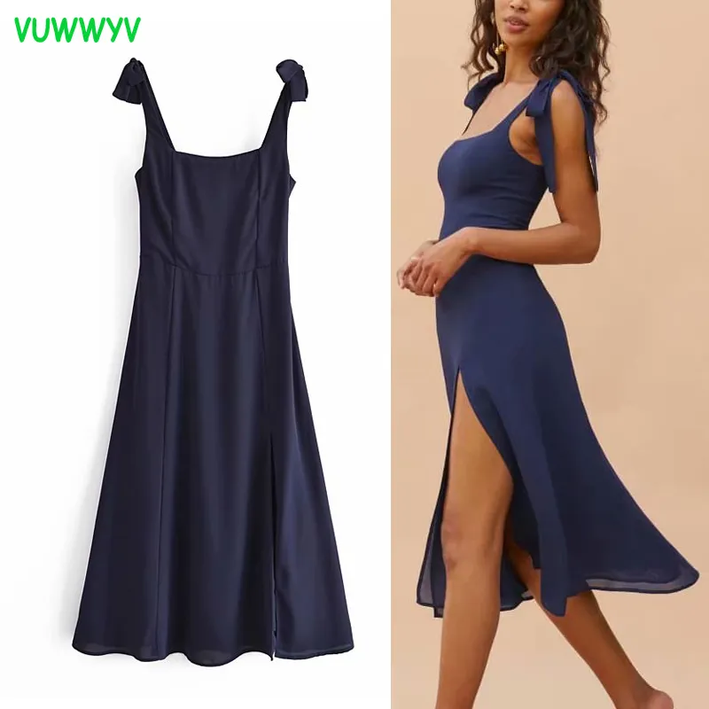 Vuwyv marinho vintage vestidos de baile para mulheres verão elegante magro deslizamento noite festa de noite vestido de volta elástico midi vestidos 210430