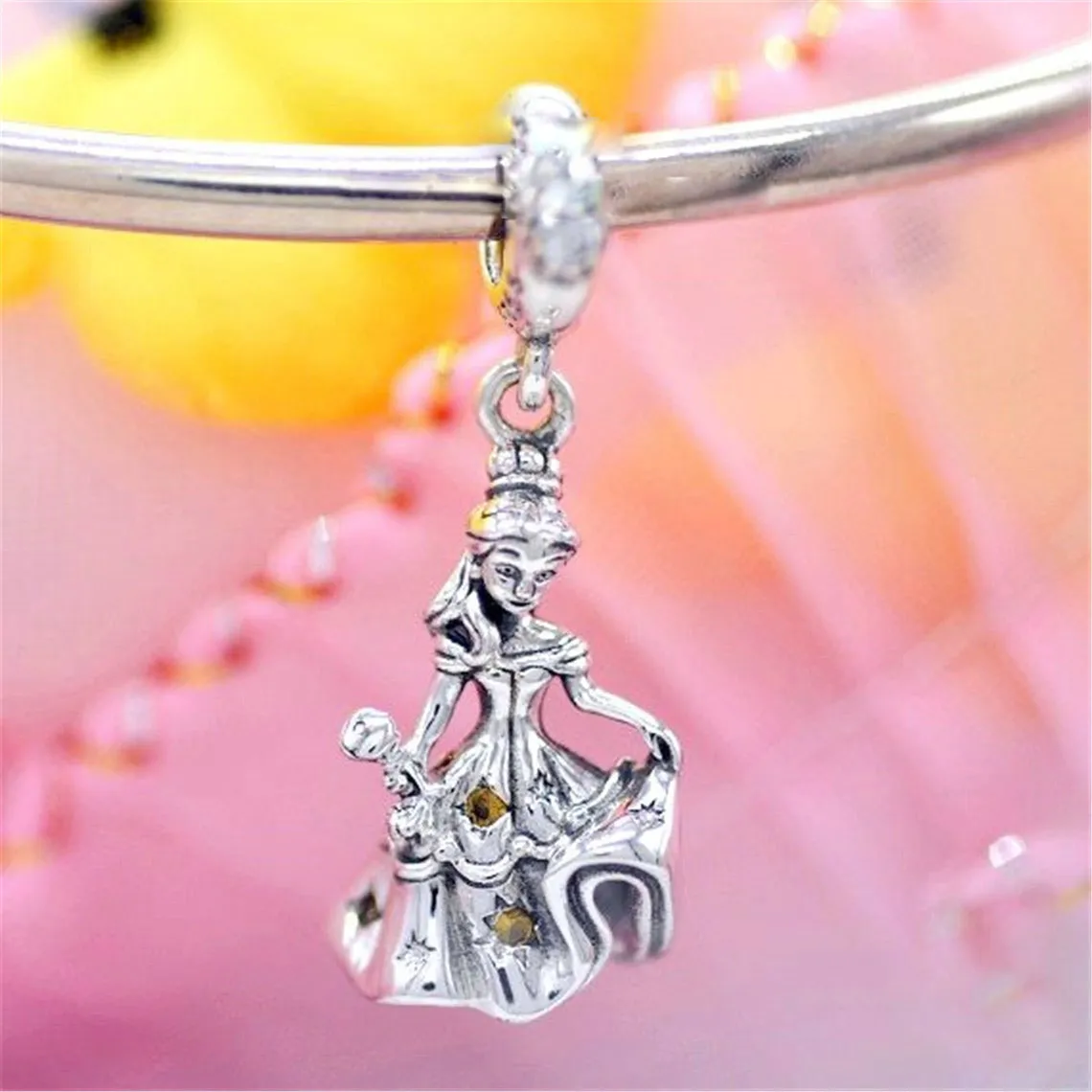 925 Sterling Silver Beauty & B Dangle Charm Bead Fits European Pandora Style Jewelry Charm Bracelets