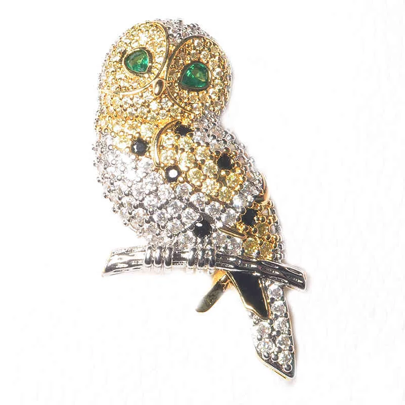 45x18mm Dames Hoge Kwaliteit Cubic Zirconia 24 K Vergulde Uil Pin - Bird CZ Broche Dier Sieraden