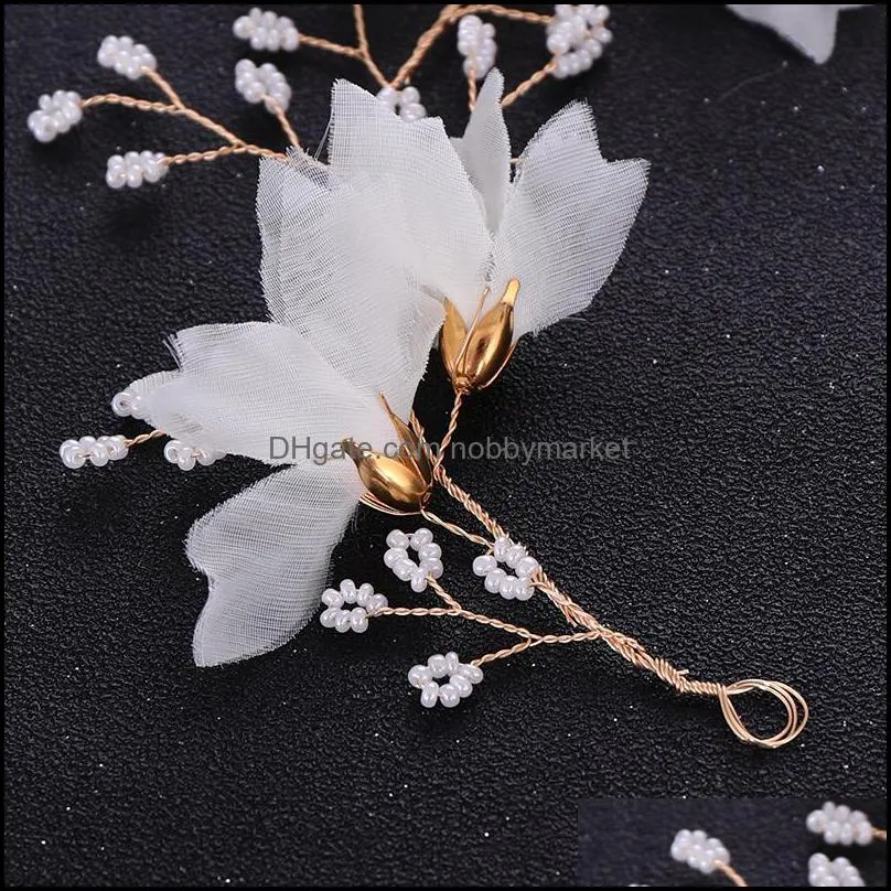 Trendy Gold Flower Pearl Wedding Headband Bridal Headpiece Handmade Hairband Women Hair Jewelry Wedding Hair Accessories