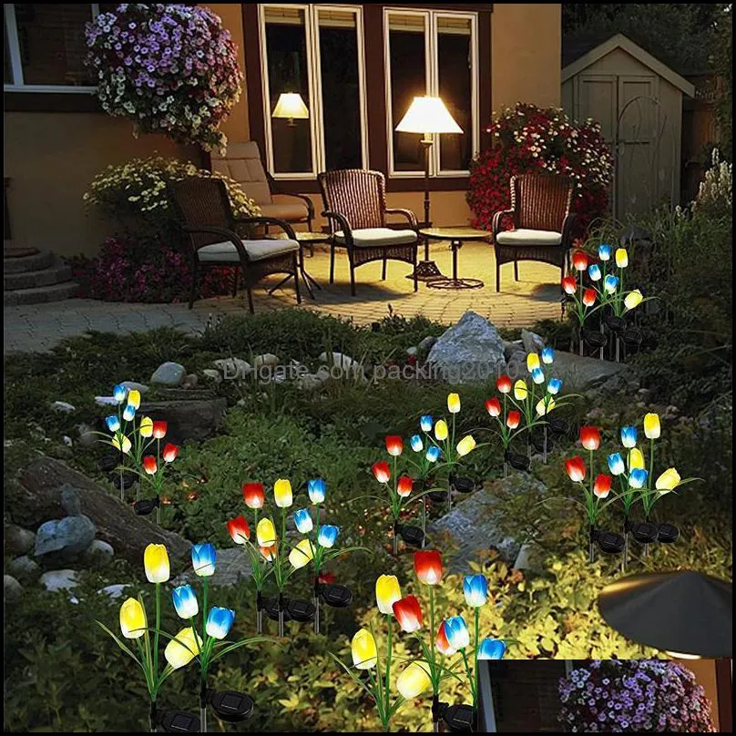 Decoratieve bloemen kransen Feestelijke feestartikelen Thuis Tuin Kunstmatige Solar Tipr Lichten Colorf Outdoor Waterdichte Patio Gazon Yard Pathw