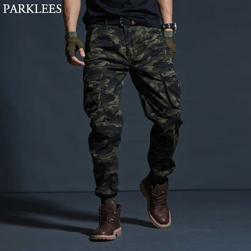 Men's Cotton Casual Military Army Camo Combat Work Cargo Pants Fashion Multi Pocket Outdoor Hiking Trekking Casual Trousers 38 210522