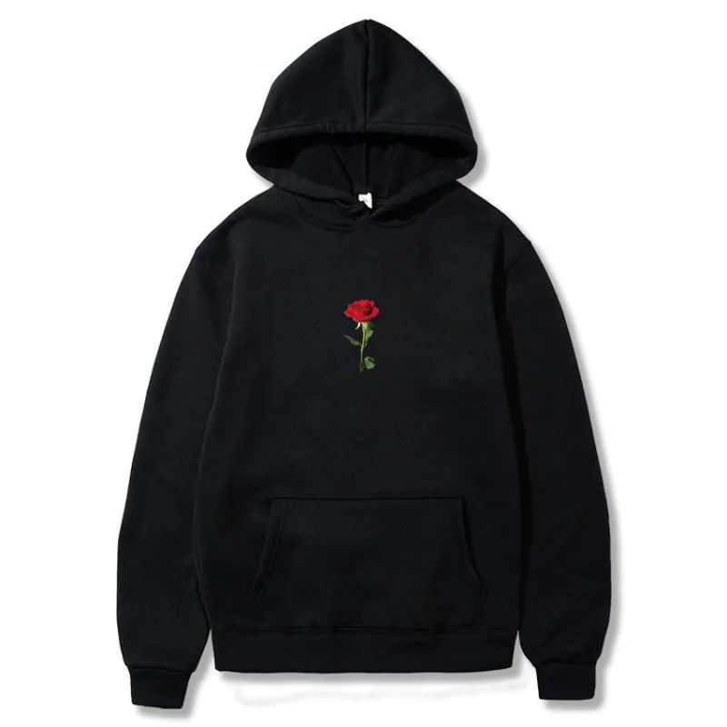 Men's Hoodies & Sweatshirts Red Rose Print Harajuku Sweatshirt Men Women Fashion Streetwear Casual Unisex Pullover Autumn Winter Long Sleeve